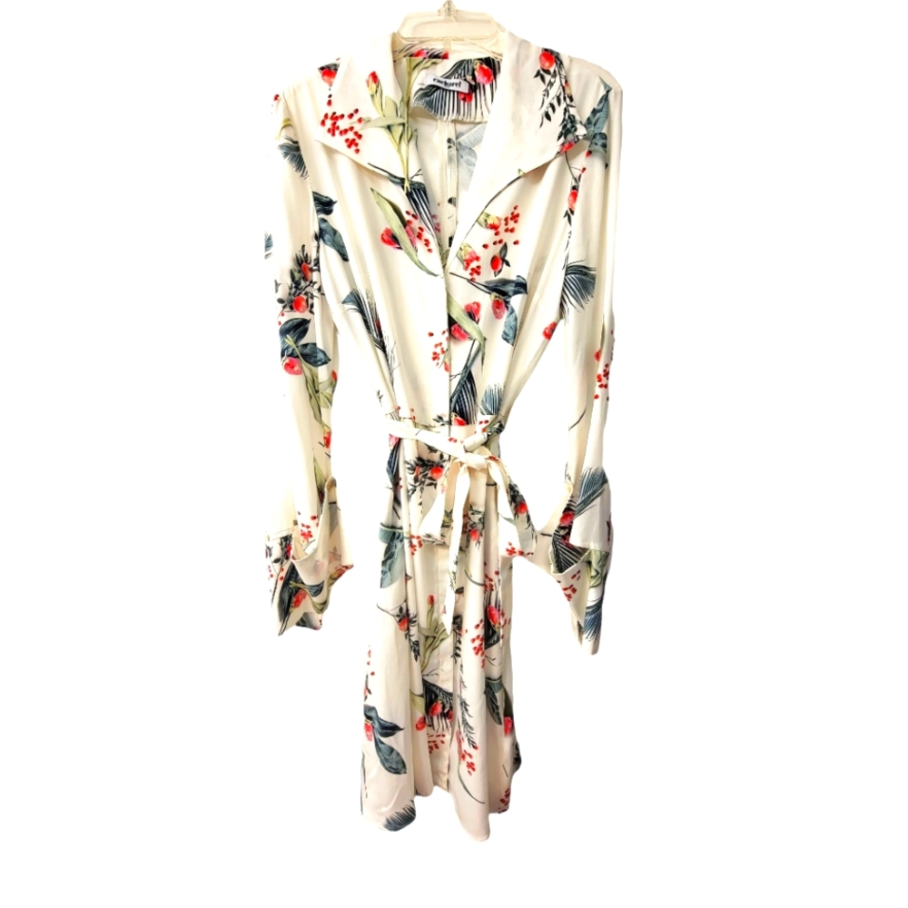 CACHAREL Floral Shirt Dress Belted Palms Berries Pockets